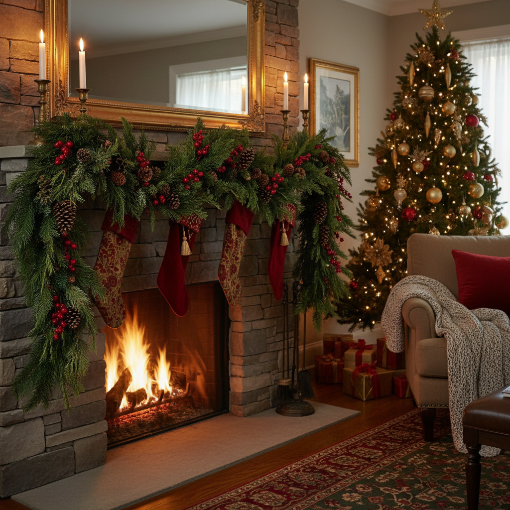 From Bare Mantel to Winter Wonderland: A Step-by-Step Norfolk Pine Garland Christmas Mantel Fireplace Decor Guide for Home Decorators