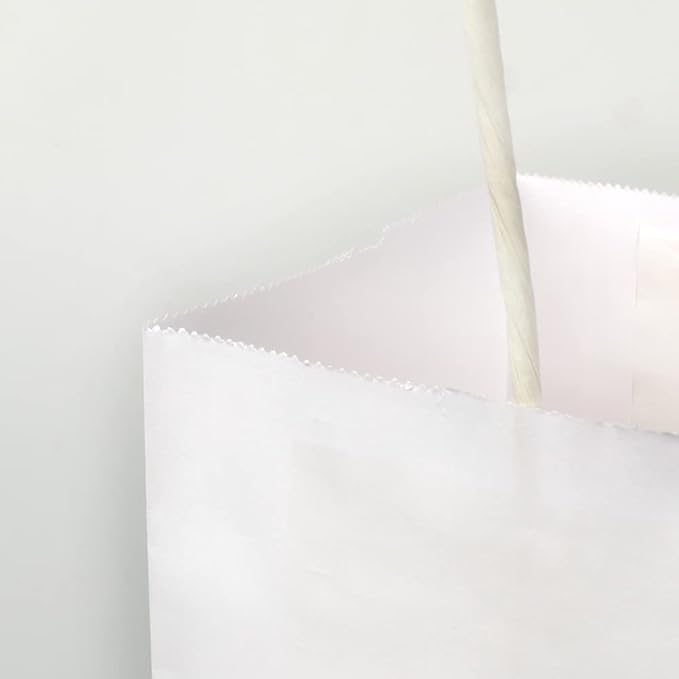 Oikss 50 Pack 8x4.75x10 Inch Medium White Kraft Paper Bags with Handles Bulk for Birthday Wedding Party Favors Grocery Retail Shopping Takeout Business Goody Craft Gift Bags Sacks, 50 Count