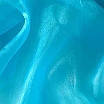 VDS Turquoise Organza Fabric, 50 Yards Continuous, 45” Wide, Wedding Party Decoration Iridescent Crystal Sheer Shiny Organza Tulle Bridal Dress DIY Crafts Costume Sewing Backdrop Arch Cloth