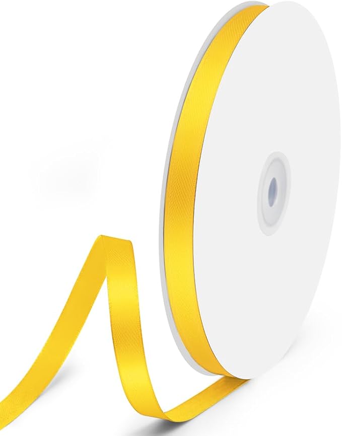 3/8" x 100 Yards Satin Ribbon - Yellow Silk Ribbon with Spool - Ideal for Gift Wrapping, Floral Bouquets, Crafts, Wedding Party Decorations, Christmas and Sewing Projects