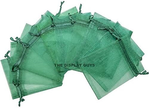TheDisplayGuys 100-Pack 4x6 Dark Green Sheer Organza Gift Bags with Drawstring, Jewelry Candy Treat Wedding Party Favors Mesh Pouch