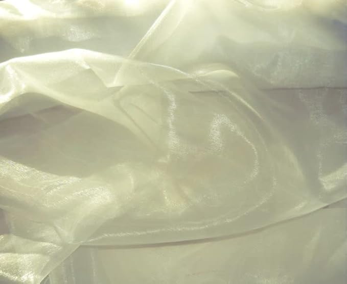 VDS Ivory Organza Fabric, 45 Yards Continuous, 45” Wide, Wedding Party Decoration Iridescent Crystal Sheer Shiny Organza Tulle Bridal Dress DIY Crafts Costume Sewing Backdrop Arch Cloth