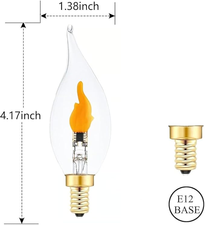 Stereover E12 LED Flickering Flame Decoration Light Bulbs, Stereover Flicker Bulb, E12 Flickering Flame Light Bulbs - Realistic Blaze Effect, Perfect Ambiance for Halloween, Christmas (2 Pack)