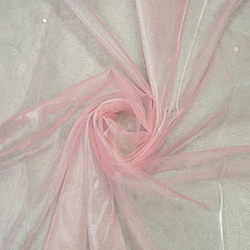 VDS Blush Pink Organza Fabric, 60 Yards Continuous, 45” Wide, Wedding Party Decoration Iridescent Crystal Sheer Shiny Organza Tulle Bridal Dress DIY Crafts Costume Sewing Backdrop Arch Cloth