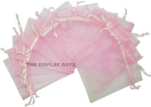 TheDisplayGuys 48-Pack 3x4 Pink Sheer Organza Gift Bags with Drawstring, Jewelry Candy Treat Wedding Party Favors Mesh Pouch