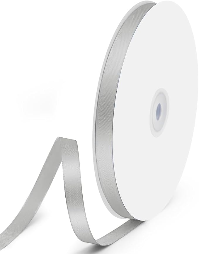 3/8" x 100 Yards Satin Ribbon - Silver Silk Ribbon with Spool - Ideal for Gift Wrapping, Floral Bouquets, Crafts, Wedding Party Decorations, Christmas and Sewing Projects