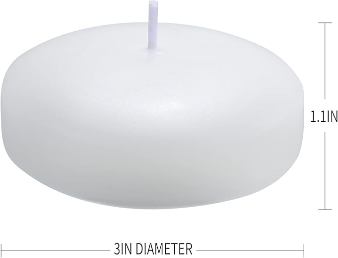 24 Pack Floating Candles, 3” White Unscented Dripless Wax Burning Candles, for Weddings, Party, Cylinder Vases, and Home Decorations