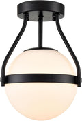 HOLKIRT Modern Globe Semi Flush Mount Ceiling Light,Black Ceiling Light Fixture with Opal Glass 7Inch/18CM,Mid Century Kitchen Light Fixtures Hallway Light Fixtures Ceiling for Bedroom Kitchen