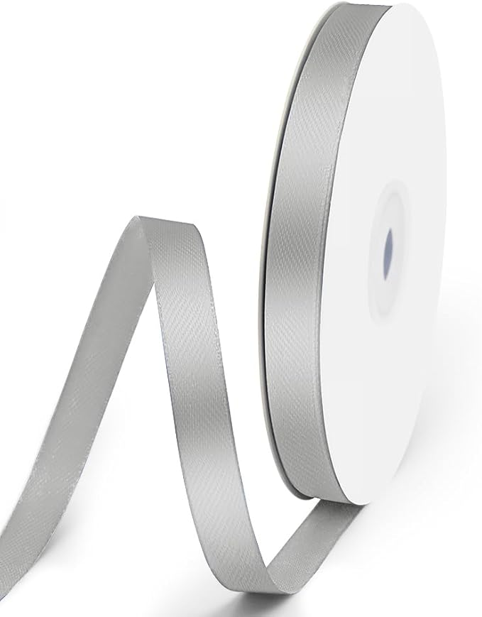 3/8" x 50 Yards Satin Ribbon - Silver Silk Ribbon with Spool - Ideal for Gift Wrapping, Floral Bouquets, Crafts, Wedding Party Decorations, Christmas and Sewing Projects