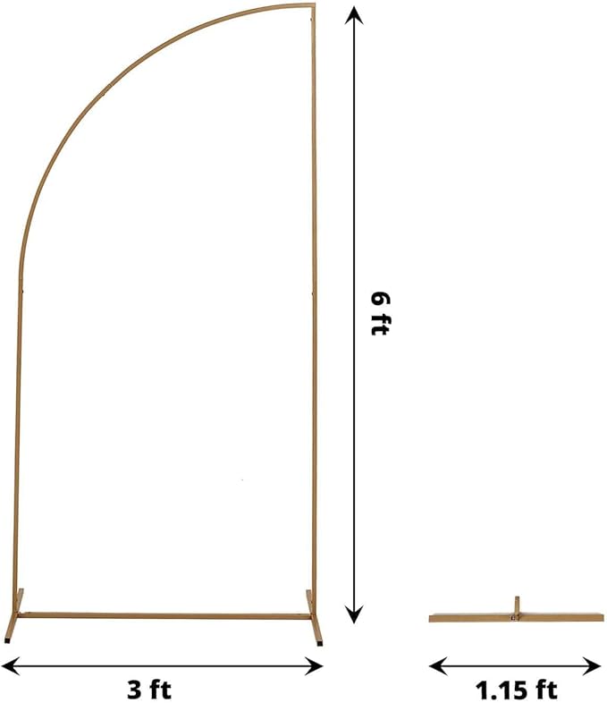 Tableclothsfactory 6ft Gold Metal Wedding Arch Chiara Backdrop Stand, Half Moon Floral Frame Arbor Display