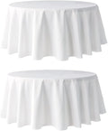 Pomp White 120" Inch Round Premium Polyester Tablecloth (2Pack) | Wrinkle + Stain Resistant Easy Care Fabric | Fits Round or Circle Table