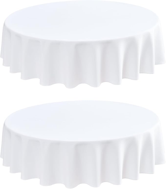 2 Pack Round Table Cloth 48 Inch White Tablecloth Washable Polyester Solid Dining Table Cover for Birthday Party Dinner Holiday Outdoor Indoor