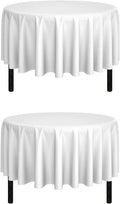 Pomp White 90" Inch Round Premium Polyester Tablecloth (2Pack) | Wrinkle + Stain Resistant Easy Care Fabric | Fits Round or Circle Table