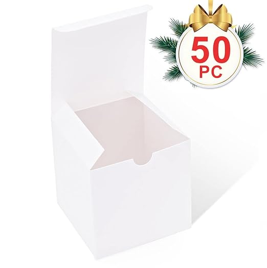 MESHA 4x4x4'' White Gift Boxes 50 PC Bulk Small Gift Box with Lids, Kraft Paper Boxes for Presents, White Bridesmaid Proposal Box for Packaging