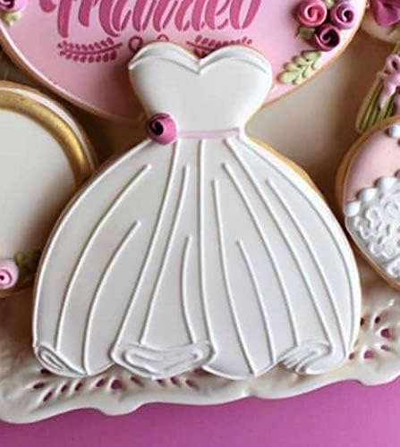 Ann Clark Cookie Cutters Wedding Cookie Cutters 5-Pc Set Made in the USA, Square Plaque, Wedding Cake, Wedding Dress, Diamond Ring, Double Heart