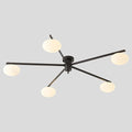 5 Lights Mid Century Modern Black Sputnik Semi Flush Mount Ceiling Light Vintage Glass Close to Ceiling Light Fixtures Industrial Metal Ceiling Chandelier Glass Globe Hall Light MCL05-BK