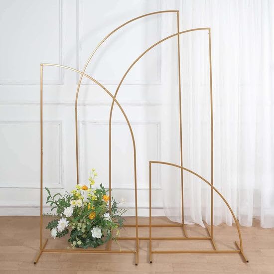 Tableclothsfactory Set of 4 | Gold Metal Wedding Arch Chiara Backdrop Stand, Half Moon Floral Frame Arbor Display - 2.5ft,5ft,6ft,6.5ft