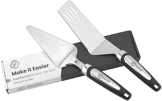 Pie Server Spatula and Cake Slicer Set with Luxury Gift Box, Black Stainless Steel Set - Kitchen Essentials for Cutting & Serving Desserts, Brownies, Lasagna - Great for Anniversary, Christmas Spatula
