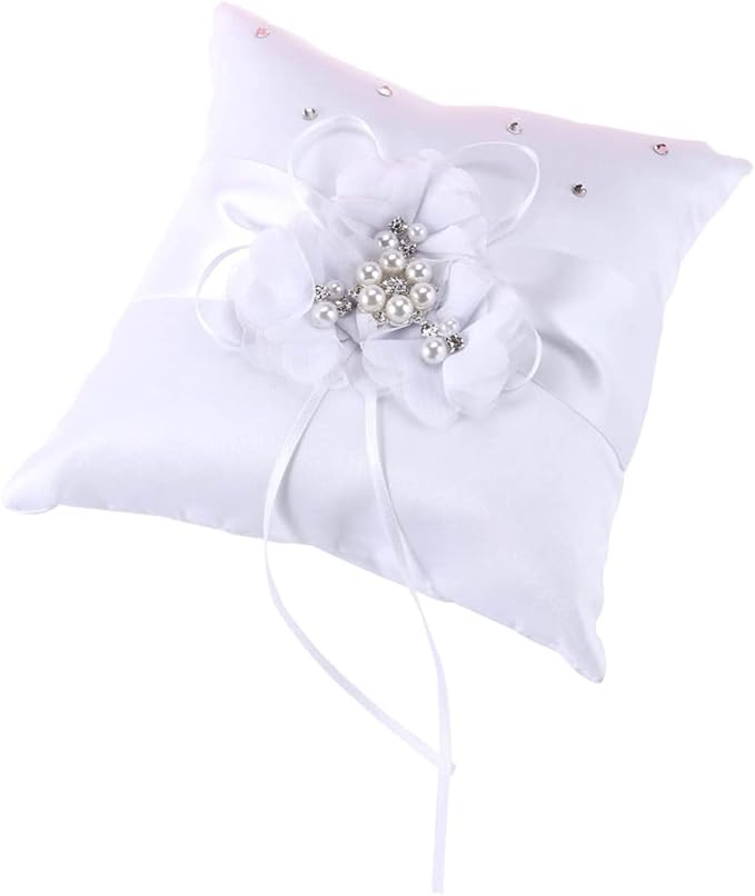 PRETYZOOM Bride Vintage Rings Bridal Bearer Pillow Retro Decor Wedding Faux Pearl Ribbons Pillows Girl Mini Basket Quinceanera Pearl Rings White Artificial