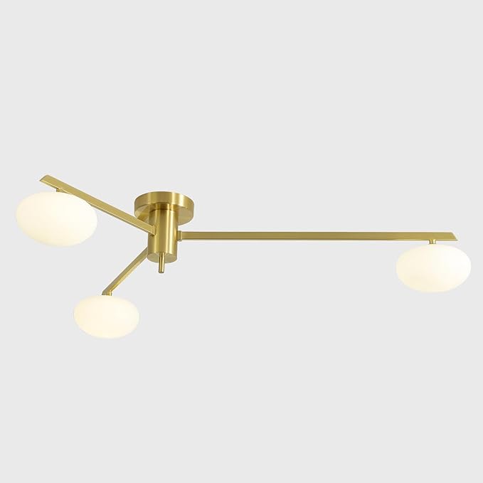 3-Light Gold Semi Flush Mount Ceiling Light,Modern Sputnik Chandelier,Mid Century Industrial Vintage Metal Chandelier for Bedroom Kitchen Dining Room MCL03-GD