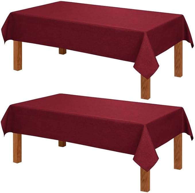 Hiasan 2 Pack Faux Linen Red Rectangle Tablecloth - Wrinkle and Stain Resistant Washable Table Cloth for Kitchen Dining Room Holiday Table Cover for Party Dinner, 54 x 80 Inch
