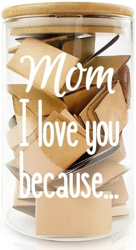 Birthday Gifts for Mom I Love You Because Jar Love Note Cup 50 Little Notes In a Jar With Notes Anniversary Present for Mom Message In The Bottle Gift for Her Reasons Why I Love You Meaningful Gift