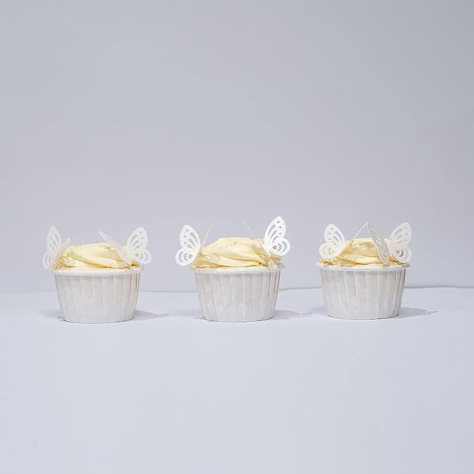 Edible Flowers Edible leaves &Edible butterflies Wafer Paper Cake Cupcake Toppers for Decorating Rice Paper Flower Food Decorations for Baking Girl Birthday Party Mix Size Color (white butterflies60)