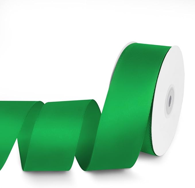 1-1/2" x 50 Yards Satin Ribbon - Green Silk Ribbon with Spool - Ideal for Gift Wrapping, Floral Bouquets, Crafts, Wedding Party Decorations, Christmas and Sewing Projects