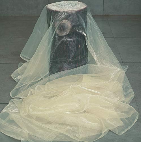 VDS Cream Organza Fabric, 10 Yards Continuous, 45” Wide, Wedding Party Decoration Iridescent Crystal Sheer Shiny Organza Tulle Bridal Dress DIY Crafts Costume Sewing Backdrop Arch Cloth