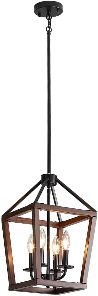 Farmhouse orb Metal Chandelier，4-Light Vintage Handmade Rustic Wood Pendant Hanging Light Fixture for Kitchen Island Dining Room Living Room Bedroom Foyer Hallway