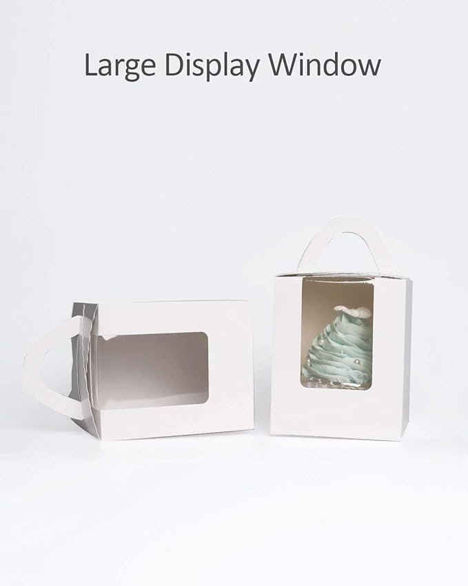 qiqee 60pcs Cupcake Boxes Individual Disposable White Single Box with Window 3.6 * 3.6 * 4.3inch Cupcake Containers/Holders