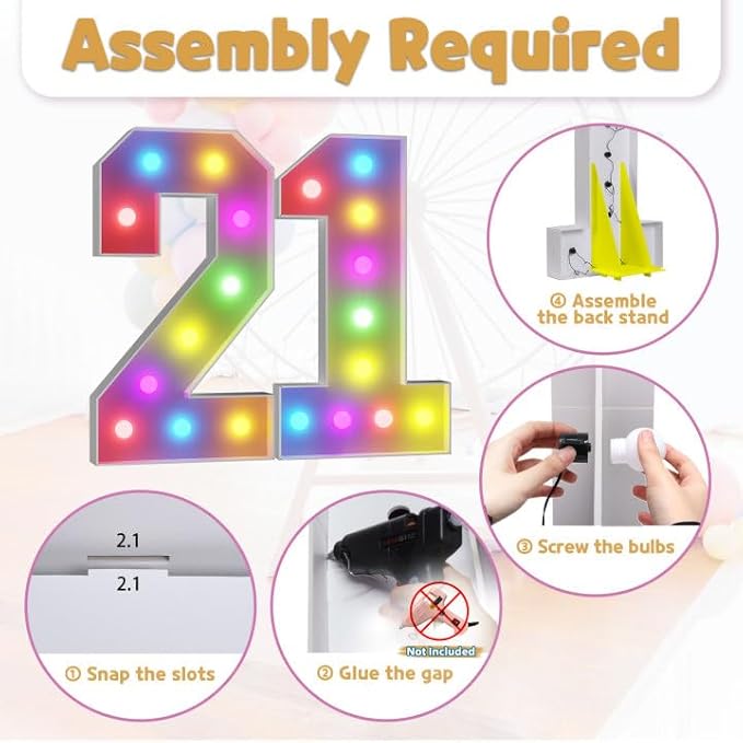 Marquee Numbers Colorful 21st-Birthday Decoration: 4FT Large Light Up 21 Year Old Birthday Decorations Anniversary Backdrop for Him Her Cardboard White Sign 18 Colors Number 21 Mosaic Balloon Frame