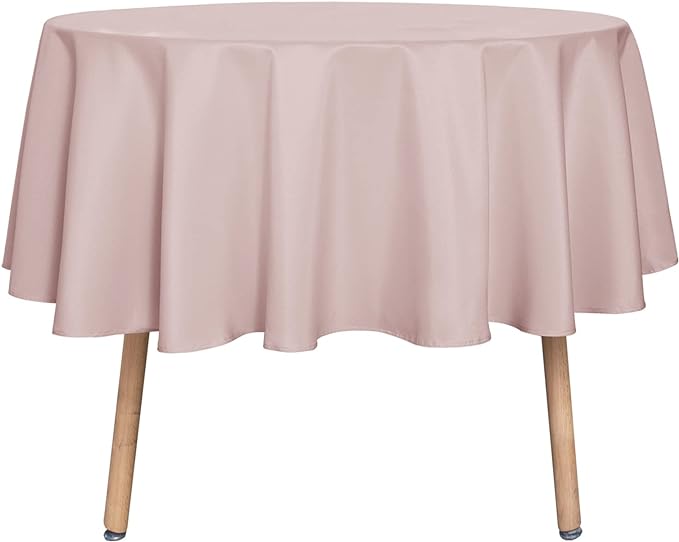 sancua Round Tablecloth - 48 Inch - Water Resistant Spill Proof Washable Polyester Table Cloth Decorative Fabric Table Cover for Dining Tables, Buffet Parties and Camping, Blush