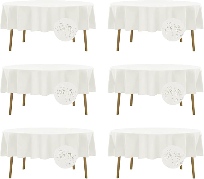 Fokitut 6 Pack Waterproof Round Tablecloth, 70 Inch, Stain Resistant and Wrinkle Polyester Table Cloth, Fabric Table Cover for Kitchen Dining, Wedding, Party, Holiday Dinner-Ivory