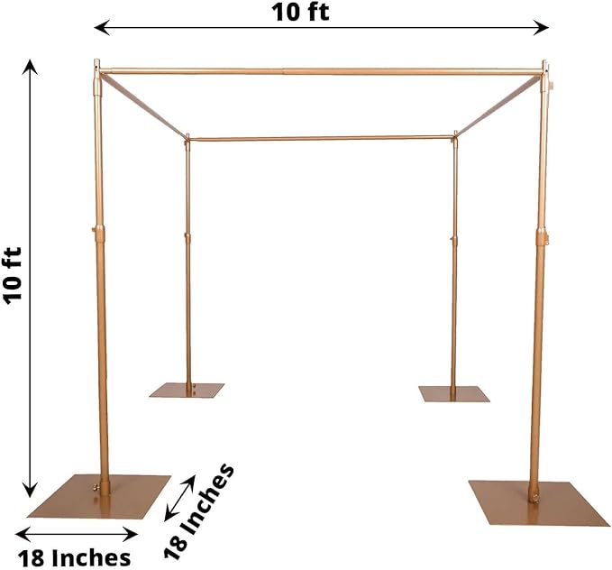 Tableclothsfactory 10ft | 4 Post Gold Metal DIY Photography Backdrop Stand, Wedding Arch Canopy Tent