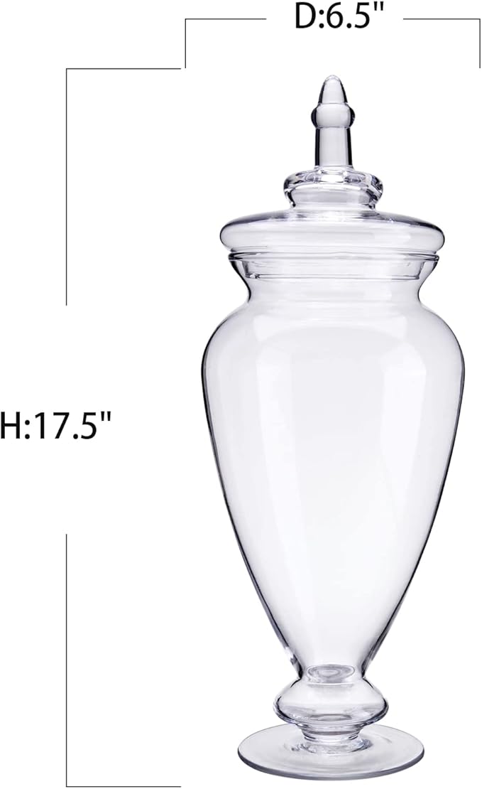 Glass Large Apothecary Jars, Clear Candy Bowl Dishes Holder Elegant Storage Buffet Display, Decorative Wedding Candy Organizer Canisters (Height: 17.5" Body: 6.5")