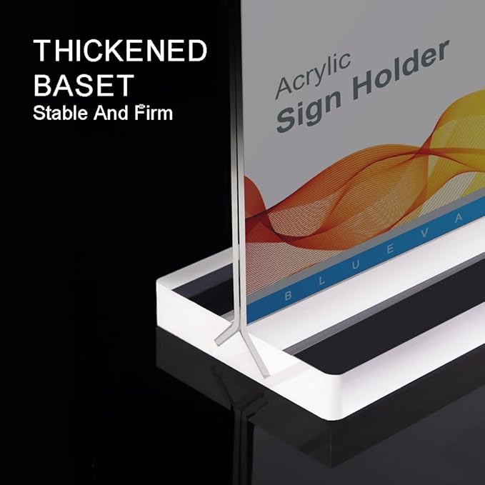 BlueValley Clear Plastic Flyer Sign Holder 8.5 x 11 Standing, Horizontal Table Top Acrylic Brochure Menu Signs Holder, Double Sided Plexi Picture Photo Frame Lucite Paper Display Stand for Office Retail Vendor Show Fairs