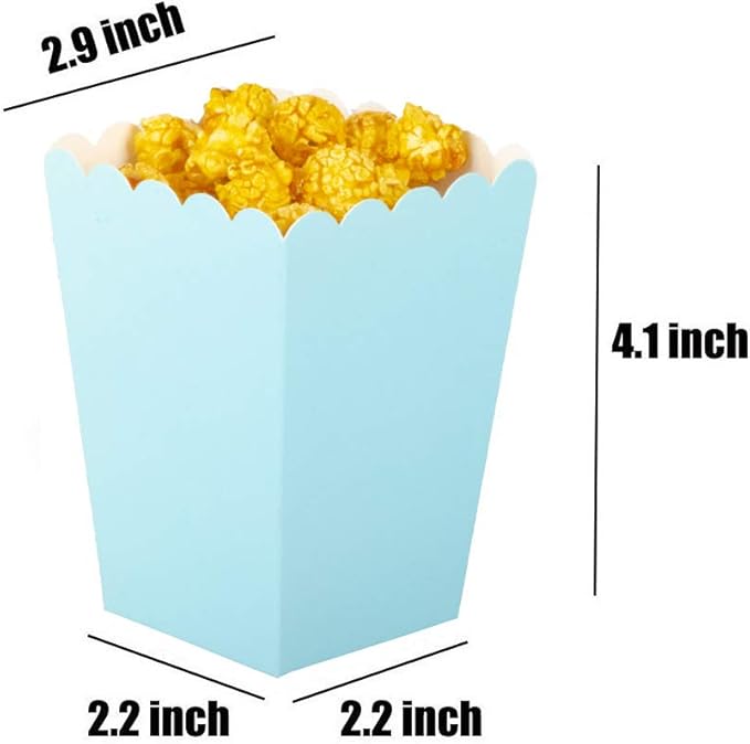 Light Blue Popcorn Boxes Mini Paper Popcorn Box Cardboard Popcorn Container for Party, Pack of 24