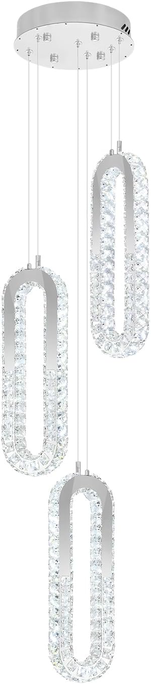 3-Light Modern Pendant Light for Kitchen Island Crystal Ring Chandelier Silver LED Pendant Lighting Fixture for Dining Room Kitchen Living Room Foyer Hallway Bedroom