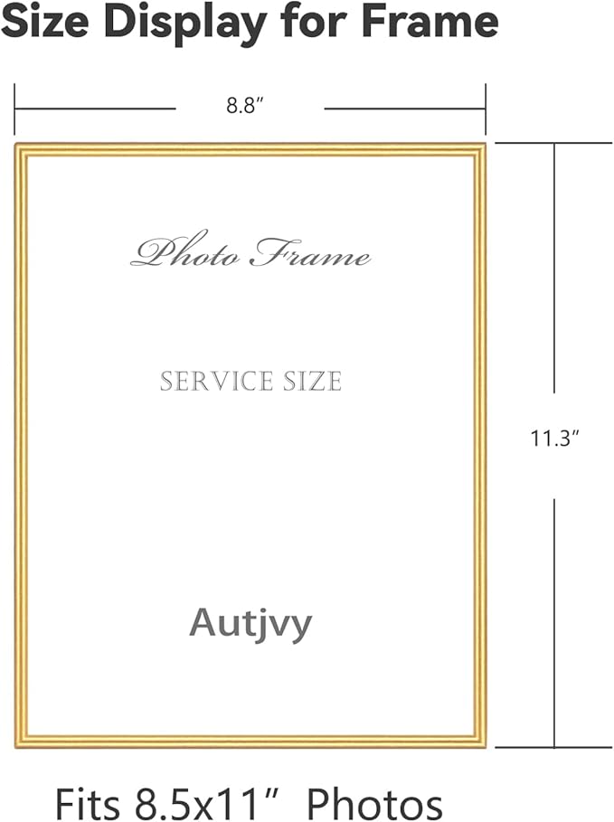 8.5x11 Picture Frame Matte Gold Modern Simple Thin Aluminum Metal Certificate Document Photo Frame with HD Real Glass, Display for Tabletop and Wall Collage. (2 Pack)