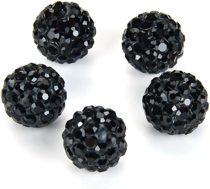 100pcs Adabele Grade A Suncatcher Crystal Rhinestone Pave Loose Beads 10mm Jet Black Polymer Clay Disco Ball Spacers Compatible with Shamballa All Craft Jewelry Making DB10-23