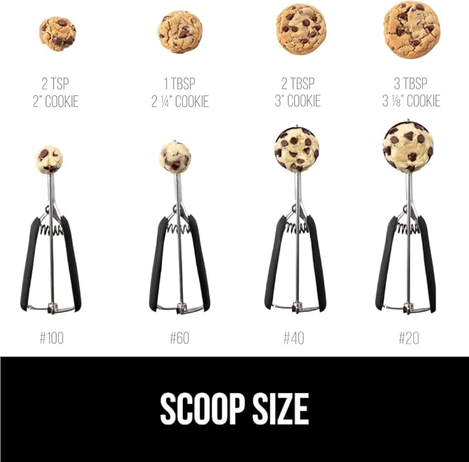 GORILLA GRIP Stainless Steel Cookie Scoop for Baking, 2 TSP, Multipurpose Melon Baller, Meatball Spring Scoops, Perfect Portion Sizes, Easy Food Release, Scooper Size 100, BPA-Free Kitchen Tool, Black