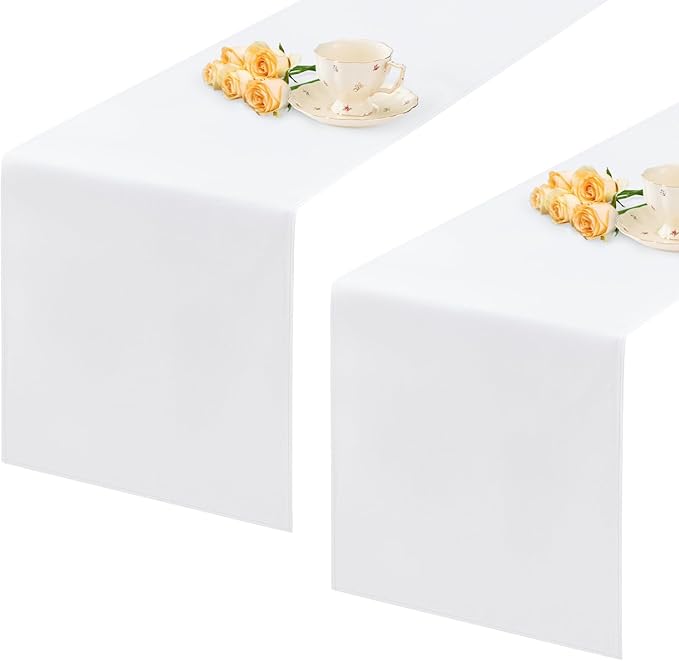 2 Pack White Table Runner 12 x 72 Inch Solid Color Farmhouse Runners Coffee Table Dresser for Daily Party Home Decoration