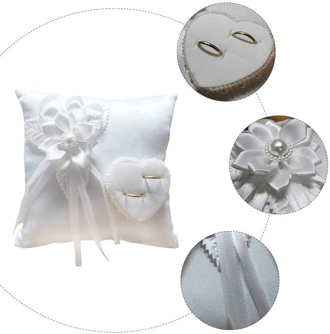 Lace Pearl Wedding Ring Bearer Pillow Holder, 7.9 Inch Ring Bearer for Wedding