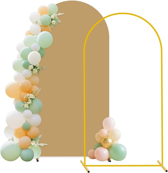 FUHSY Metal Arch Backdrop Stand and Cover Set Party Arch Stand 7.2FT Arches Backdrop Cover Wedding Arched Frame with Brown Arch Covers for Baby Shower Birthday Banquet Ceremony Indoor Outdoor Decor