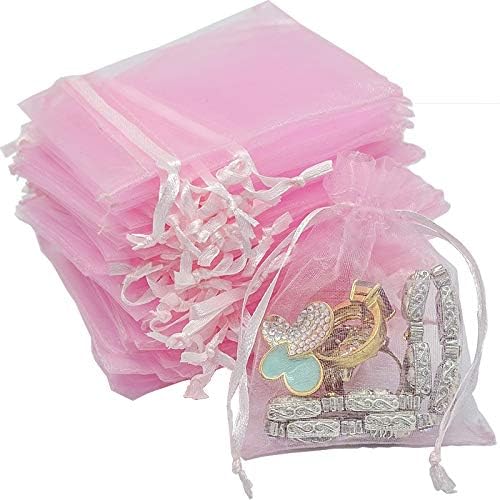 TheDisplayGuys 100-Pack 4x6 Pink Sheer Organza Gift Bags with Drawstring, Jewelry Candy Treat Wedding Party Favors Mesh Pouch