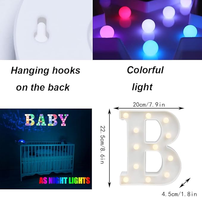 Light Up Colorful LED Marquee Letter lights, 18 Colors Changing Alphabet Letters Sign with Remote Timer for Night Light Girls Bedroom Wedding Birthday Party Lamp Christmas Home Bar Decor- Colorful B