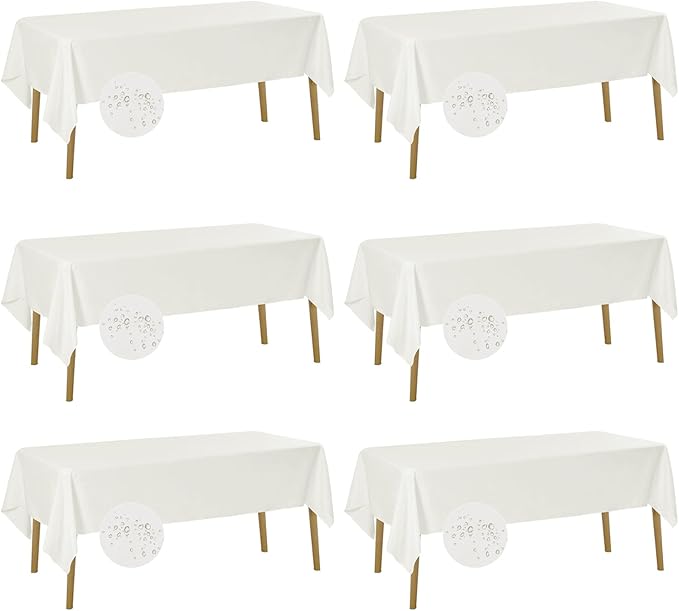Fokitut 6 Pack Waterproof Rectangle Tablecloth, 60x120 Inch,Stain Resistant and Wrinkle Polyester Table Cloth, Fabric Table Cover for Kitchen Dining, Wedding, Party, Holiday Dinner-Ivory