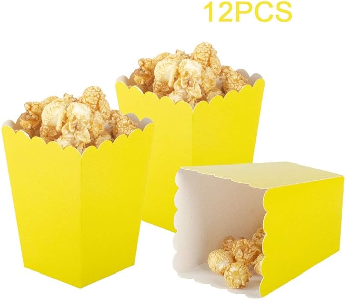 Yellow Popcorn Boxes Mini Paper Popcorn Box Cardboard Popcorn Container for Party, Pack of 12