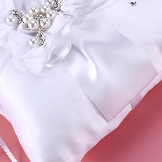 PRETYZOOM Bride Vintage Rings Bridal Bearer Pillow Retro Decor Wedding Faux Pearl Ribbons Pillows Girl Mini Basket Quinceanera Pearl Rings White Artificial
